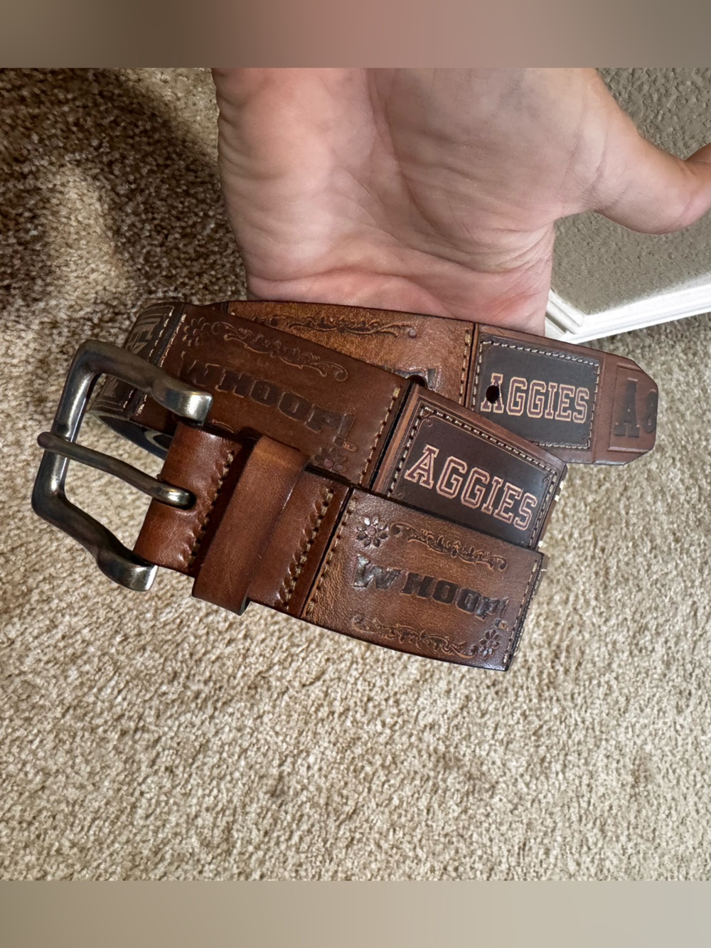 Fossil Brown Leather 'Aggies' Embossed Belt
